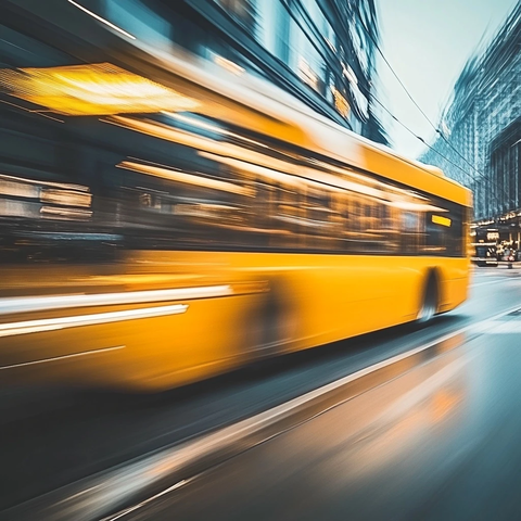 黄巴士急刹车转弯逼近镜头