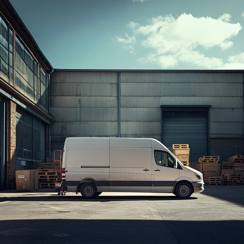 白色货车仓库前装货