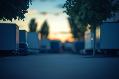 夏日傍晚停车场与卡车