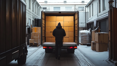 卡车卸货工作人员操作