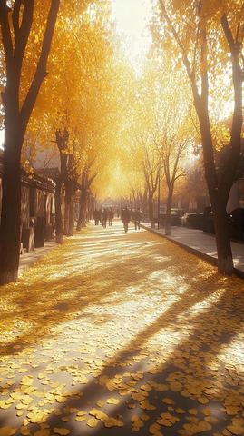 满是银杏落叶的林间小路