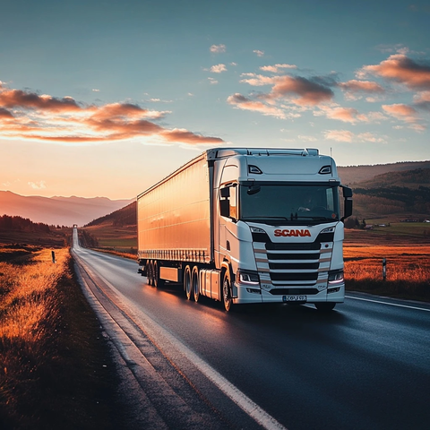 白色卡车行驶道路