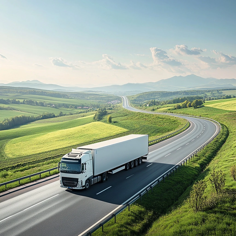 卡车行驶在绿野高速路