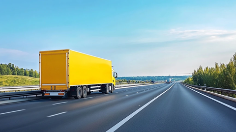 黄色货车行驶在公路上