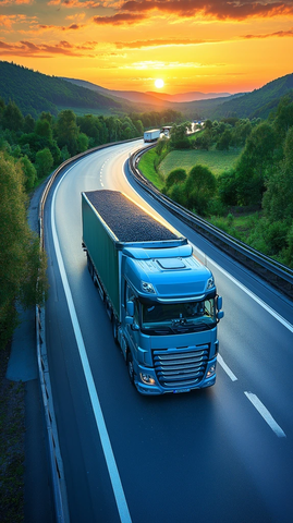 卡车运输大豆高速夕阳