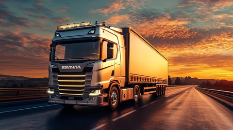 亚洲司机驾驶卡车欢快挥手