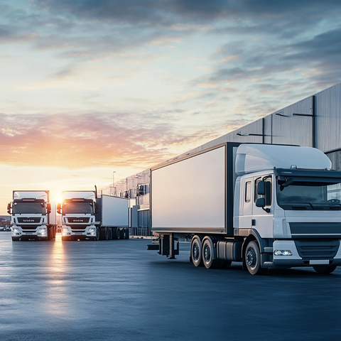 卡车与白色货车停车场场景