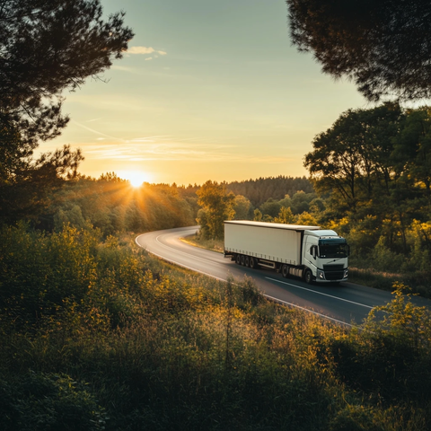 日落公路上的白色货车