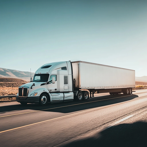 白色平板拖车头侧面行驶