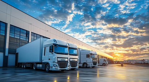 仓库外景与配送卡车