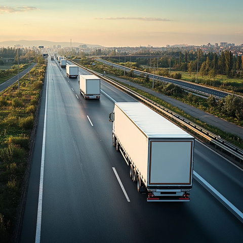 白色卡车车队驶向城市