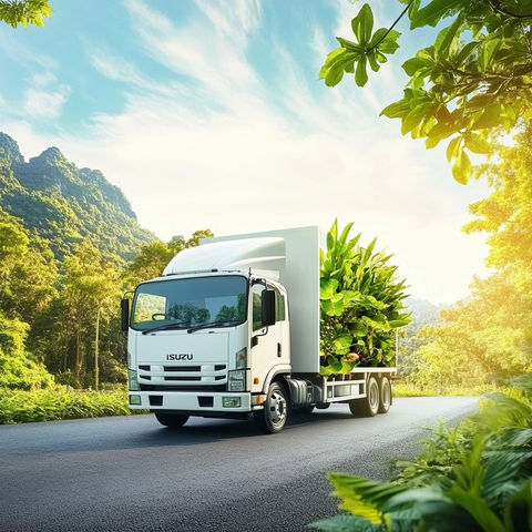 白色五十铃卡车与自然背景