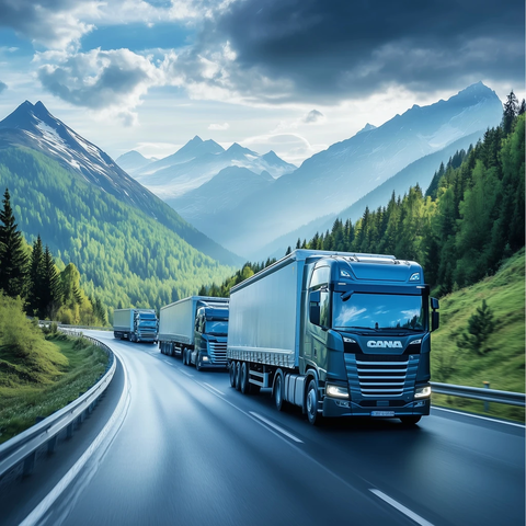 远途卡车穿越山林风光