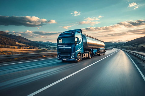 蓝色卡车与不锈钢罐