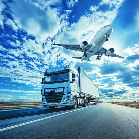 货运卡车与飞机日间运输