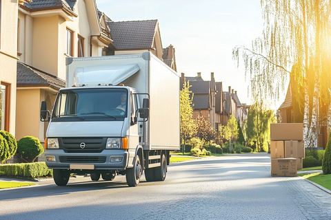 搬家卡车卸货家具箱子