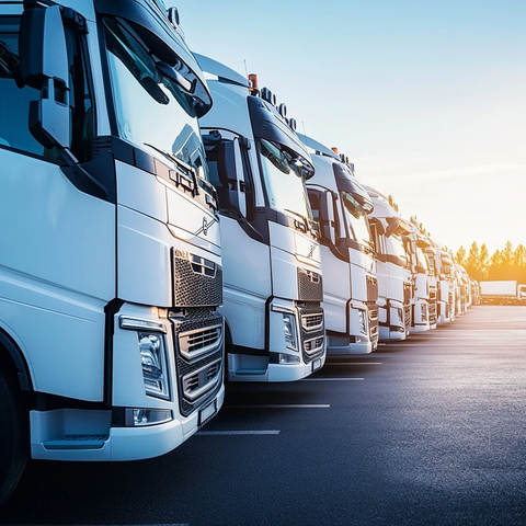 白色卡车并排停放停车场