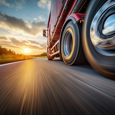 卡车车轮行驶特写