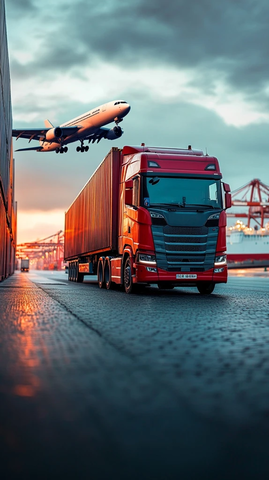 货运卡车与飞机港口场景