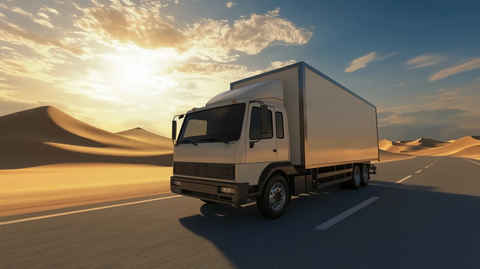 沙漠公路上的现代送货卡车