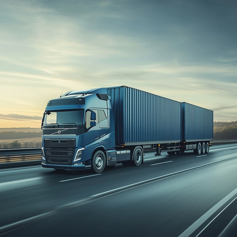 蓝色沃尔沃卡车运输集装箱