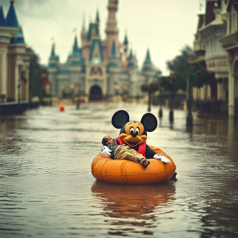 迪士尼乐园中米老鼠造型的充气船