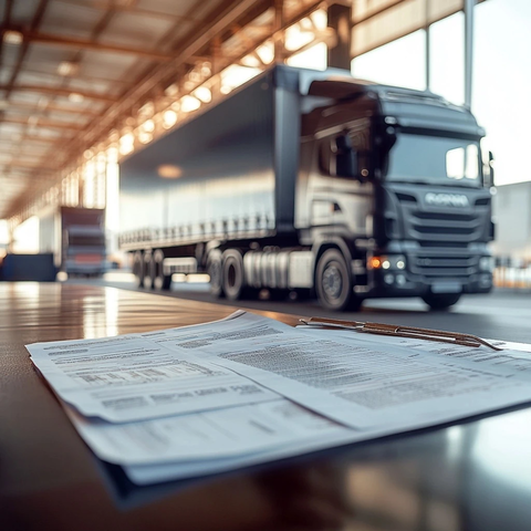 货运文件与重型卡车装载场景