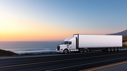 卡车沿海公路行驶运送郁金香