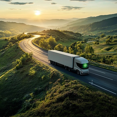 电动卡车行驶绿色山路