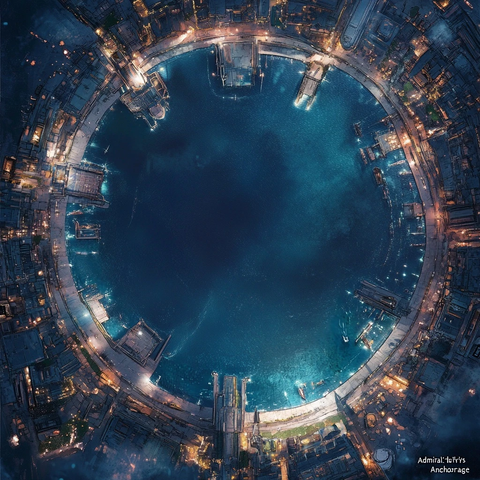 俯瞰圆形港湾城市夜景全景