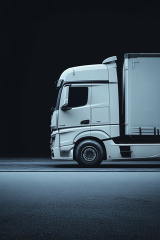 白色梅赛德斯卡车侧面展示