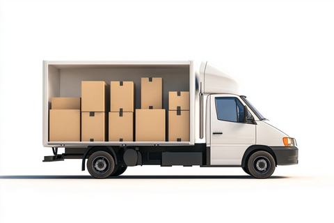 白色货车内部装载箱子