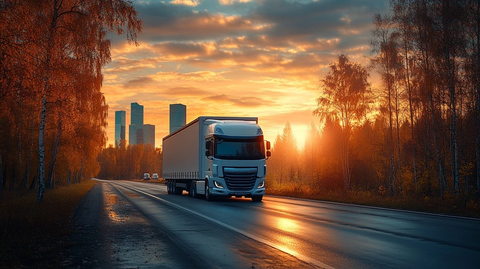 白卡车行驶科技园区道路