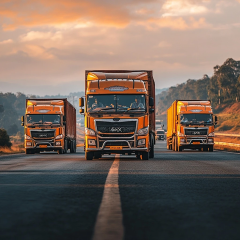 橙白卡车车队高速公路