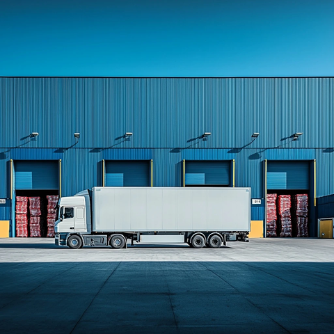 物流卡车停靠仓库装卸货