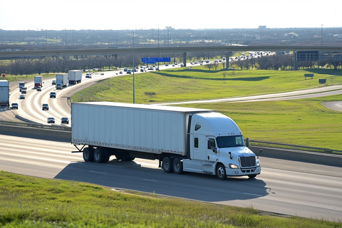 高速公路上白色货车行驶