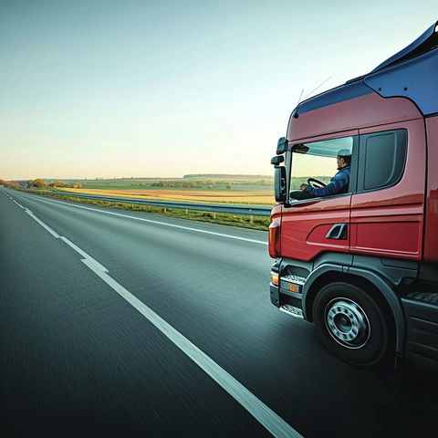 男子驾驶卡车行驶在公路上