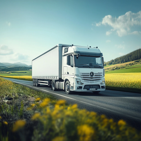 白色奔驰卡车高速行驶