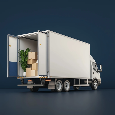 大型白色货车内部家具搬运