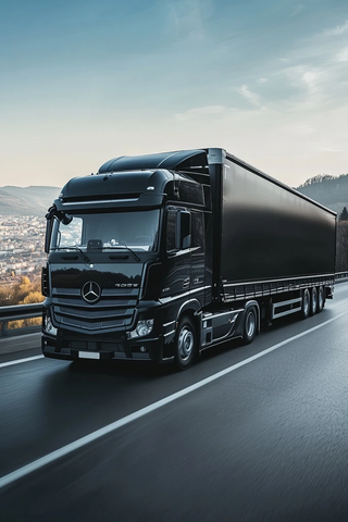 物流卡车行驶在城市道路