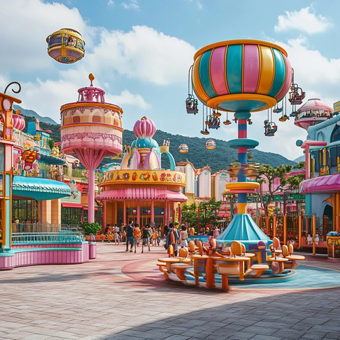 色彩缤纷的游乐园欢乐场景