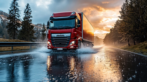 高速货车湿滑路面溅水