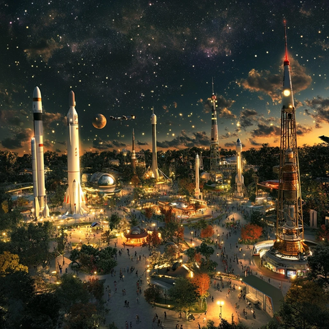 夜间的火箭主题公园全景