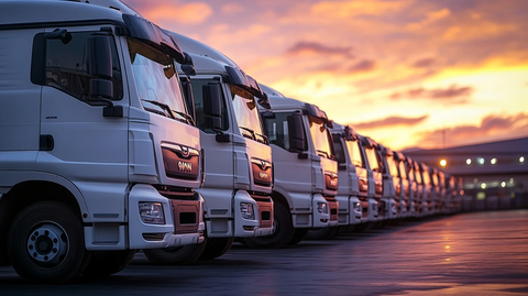 白色卡车停靠工业仓库前