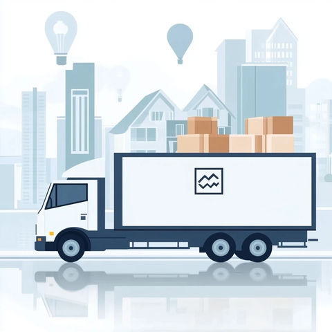 搬家车与家居办公室元素