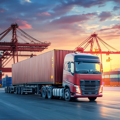 卡车运载工业机器至港口