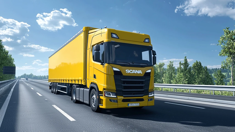 黄色斯堪尼亚箱式卡车