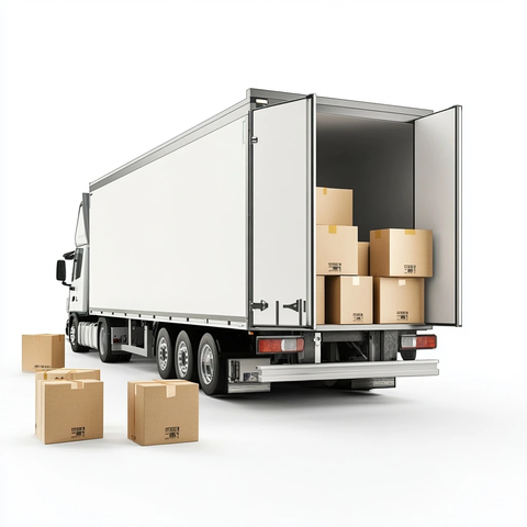 卡车卸货箱子堆放场景