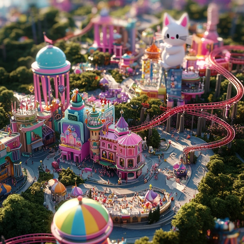 色彩缤纷的梦幻主题游乐园全景