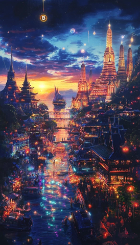 夜色中灯火辉煌的异域风情城市夜景